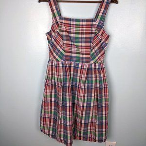 Lands End Multicolor Plaid Square Neck Dress
